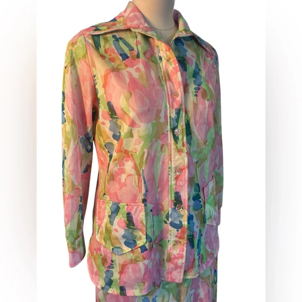 70’s Najla New York floral watercolor pantsuit - Picture 2 of 12